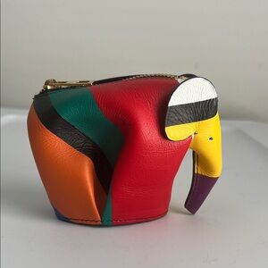 LOEWE Calfskin Colorful Elephant Coin Keychain
